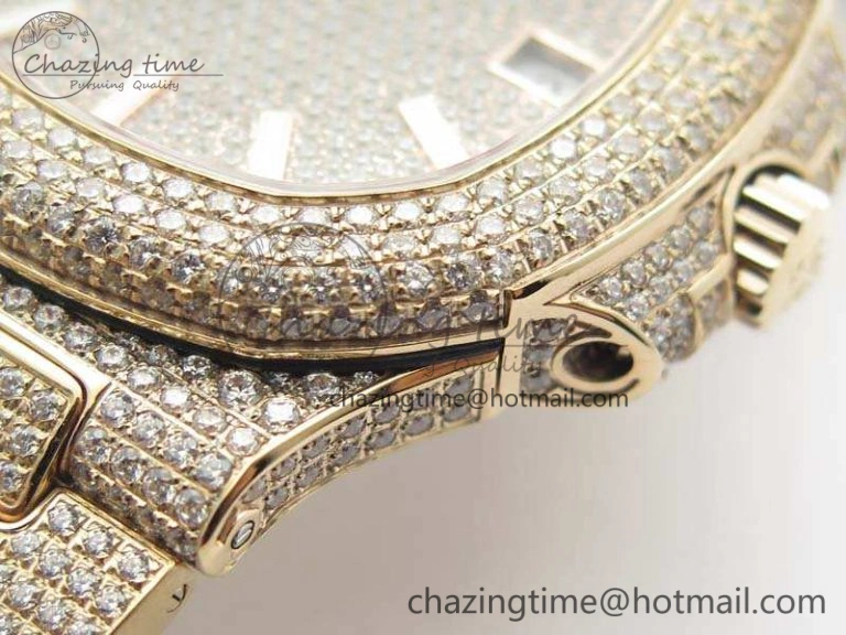 Nautilus Jumbo 5711 Full Paved Diamonds Case Diamond Dial On RG Full Paved Diamonds Bracelet A324