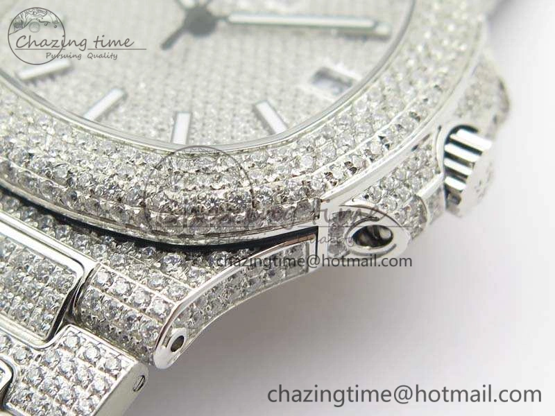 Nautilus Jumbo 5711 Full Paved Diamonds Case Diamond Dial On SS Full Paved Diamonds Bracelet A324
