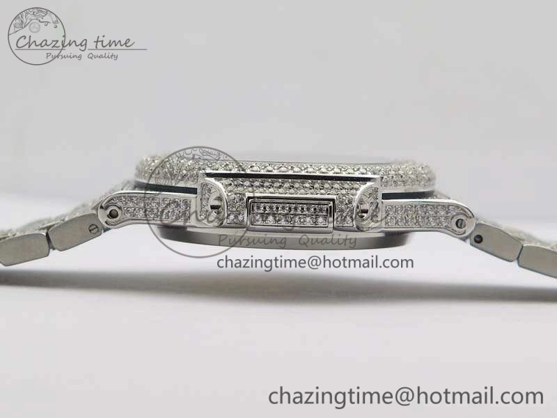 Nautilus Jumbo 5711 Full Paved Diamonds Case Diamond Dial On SS Full Paved Diamonds Bracelet A324