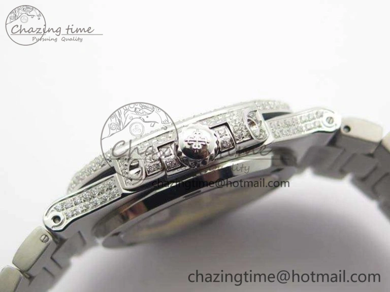 Nautilus Jumbo 5711 Full Paved Diamonds Case Diamond Dial On SS Full Paved Diamonds Bracelet A324