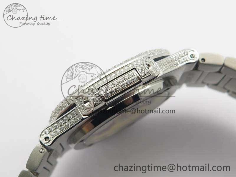 Nautilus Jumbo 5711 Full Paved Diamonds Case Diamond Dial On SS Full Paved Diamonds Bracelet A324