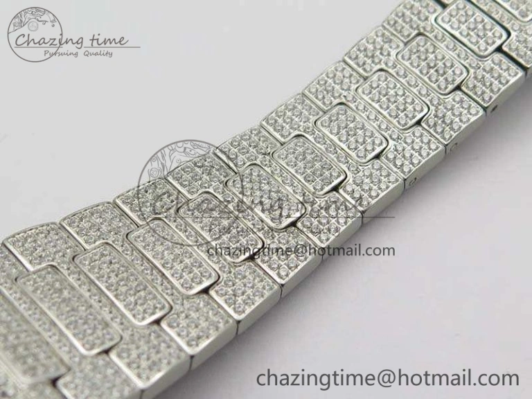 Nautilus Jumbo 5711 Full Paved Diamonds Case Diamond Dial On SS Full Paved Diamonds Bracelet A324