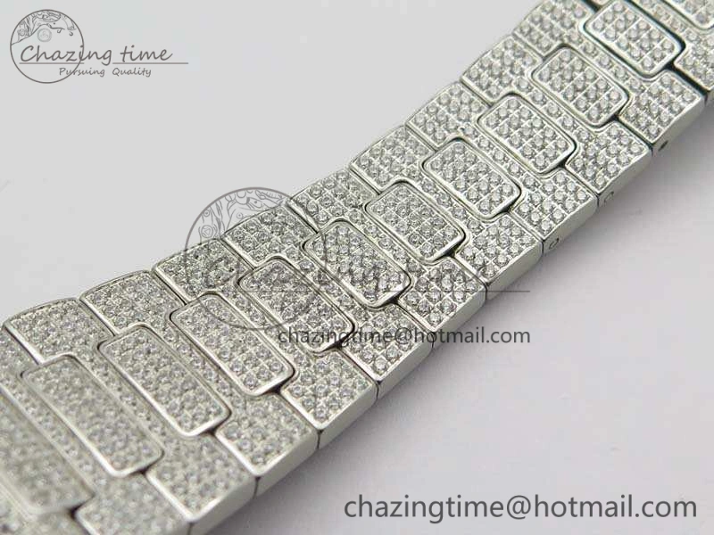 Nautilus Jumbo 5711 Full Paved Diamonds Case Diamond Dial On SS Full Paved Diamonds Bracelet A324
