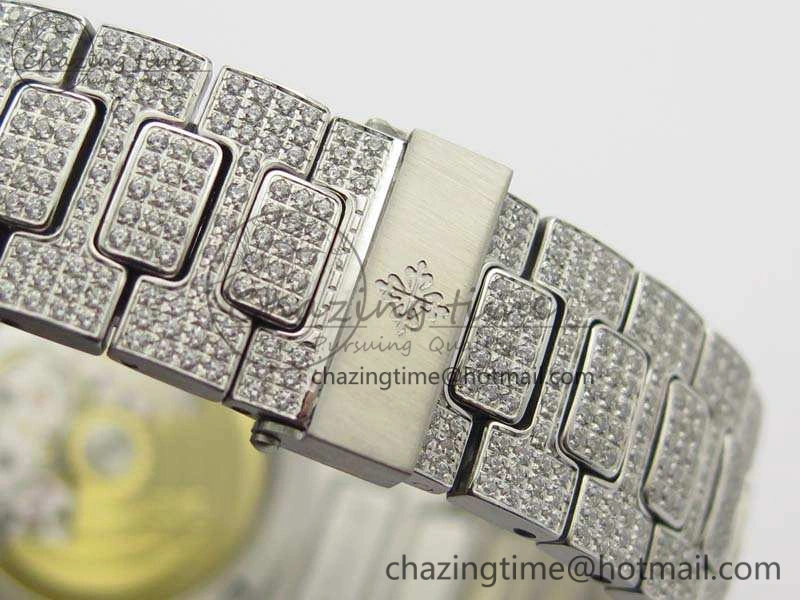 Nautilus Jumbo 5711 Full Paved Diamonds Case Diamond Dial On SS Full Paved Diamonds Bracelet A324