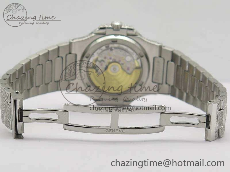 Nautilus Jumbo 5711 Full Paved Diamonds Case Diamond Dial On SS Full Paved Diamonds Bracelet A324