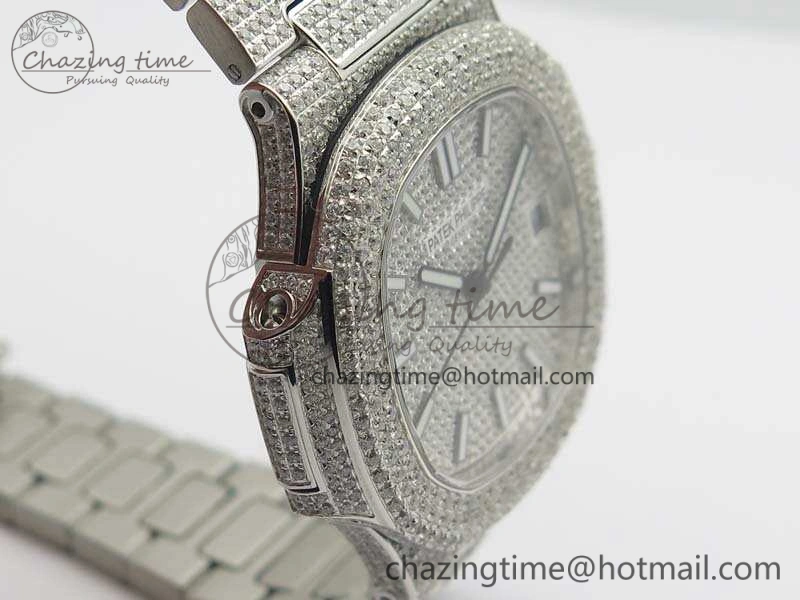 Nautilus Jumbo 5711 Full Paved Diamonds Case Diamond Dial On SS Full Paved Diamonds Bracelet A324