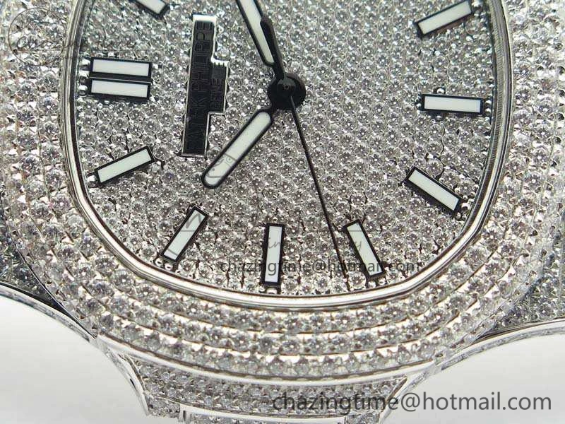 Nautilus Jumbo 5711 Full Paved Diamonds Case Diamond Dial On SS Full Paved Diamonds Bracelet A324
