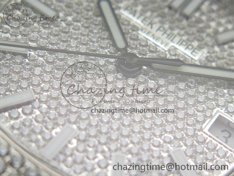 Nautilus Jumbo 5711 Full Paved Diamonds Case Diamond Dial On SS Full Paved Diamonds Bracelet A324