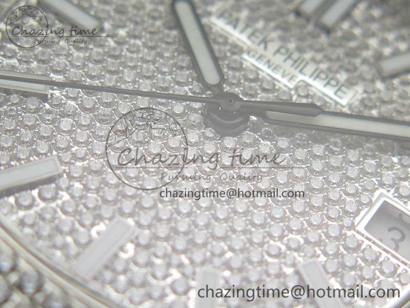 Nautilus Jumbo 5711 Full Paved Diamonds Case Diamond Dial On SS Full Paved Diamonds Bracelet A324