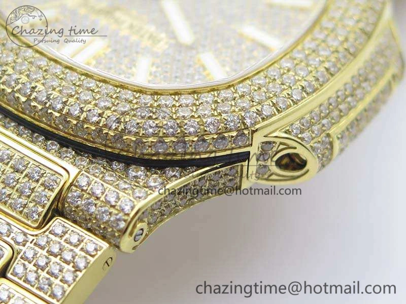 Nautilus Jumbo 5711 Full Paved Diamonds Case Diamond Dial On YG Full Paved Diamonds Bracelet A324