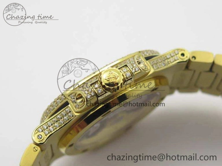 Nautilus Jumbo 5711 Full Paved Diamonds Case Diamond Dial On YG Full Paved Diamonds Bracelet A324