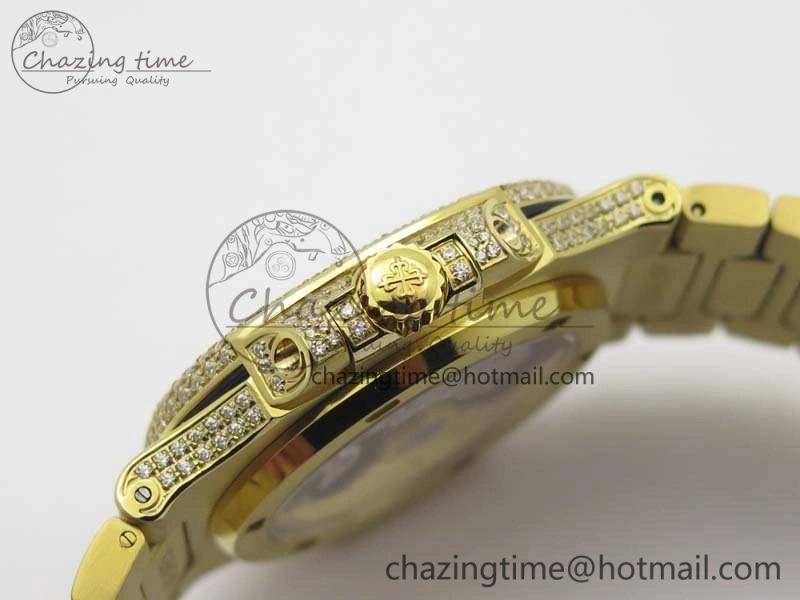 Nautilus Jumbo 5711 Full Paved Diamonds Case Diamond Dial On YG Full Paved Diamonds Bracelet A324
