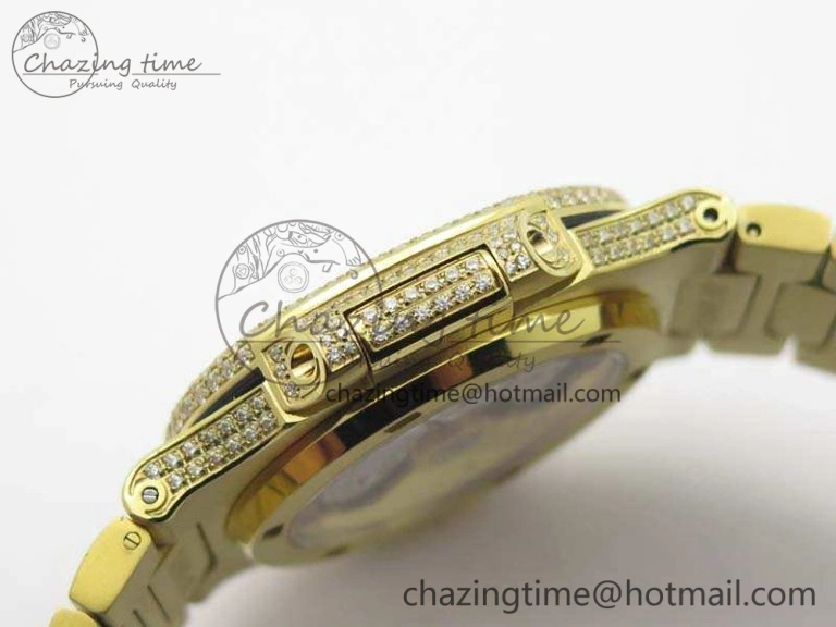 Nautilus Jumbo 5711 Full Paved Diamonds Case Diamond Dial On YG Full Paved Diamonds Bracelet A324