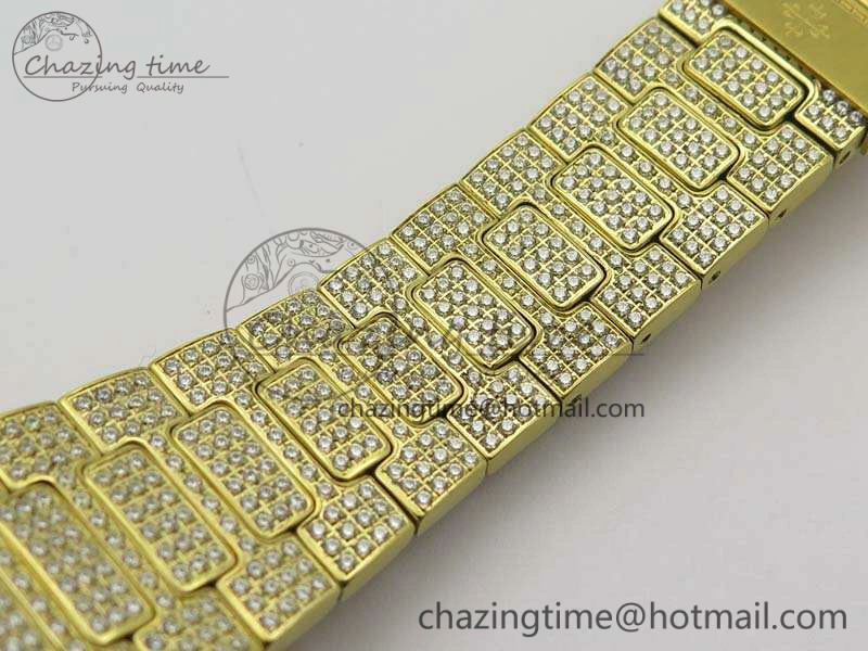 Nautilus Jumbo 5711 Full Paved Diamonds Case Diamond Dial On YG Full Paved Diamonds Bracelet A324