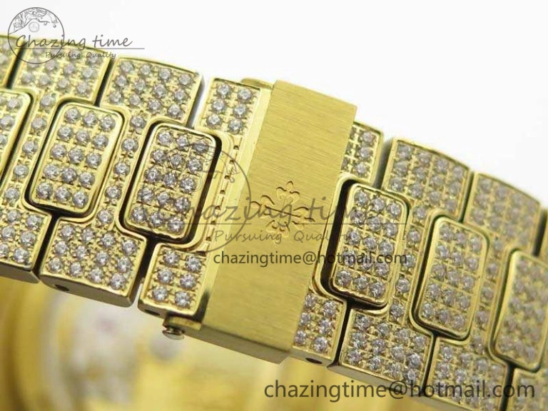 Nautilus Jumbo 5711 Full Paved Diamonds Case Diamond Dial On YG Full Paved Diamonds Bracelet A324