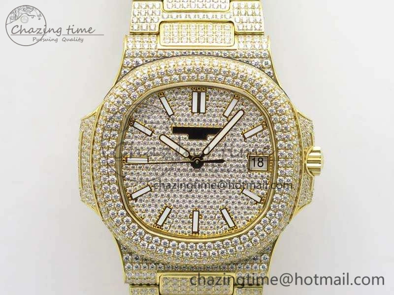 Nautilus Jumbo 5711 Full Paved Diamonds Case Diamond Dial On YG Full Paved Diamonds Bracelet A324