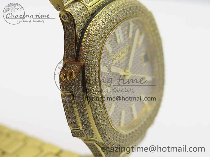 Nautilus Jumbo 5711 Full Paved Diamonds Case Diamond Dial On YG Full Paved Diamonds Bracelet A324