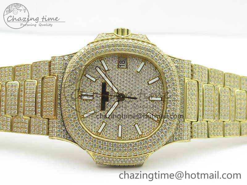 Nautilus Jumbo 5711 Full Paved Diamonds Case Diamond Dial On YG Full Paved Diamonds Bracelet A324