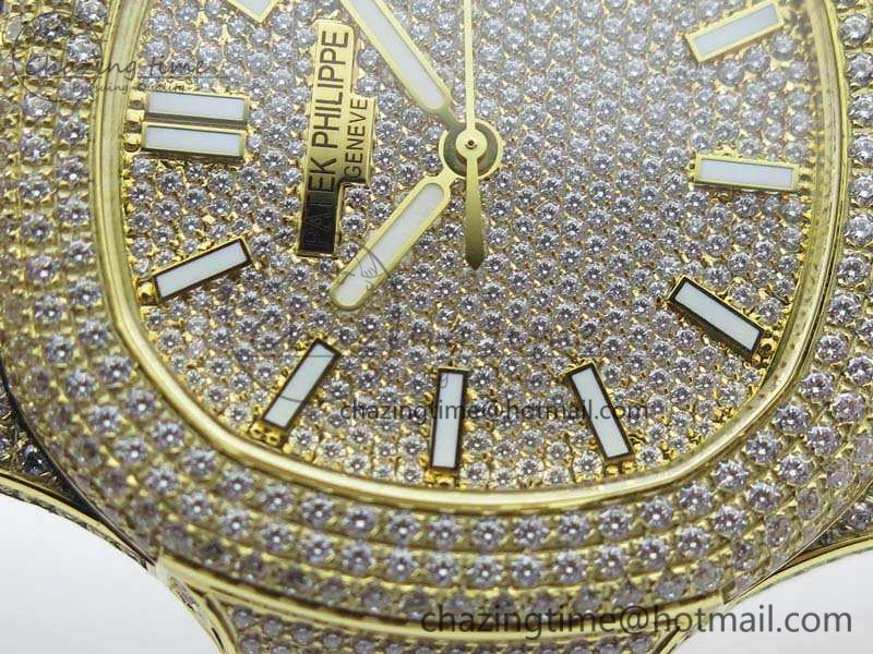 Nautilus Jumbo 5711 Full Paved Diamonds Case Diamond Dial On YG Full Paved Diamonds Bracelet A324