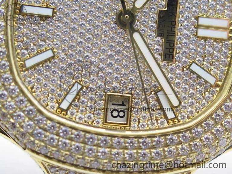 Nautilus Jumbo 5711 Full Paved Diamonds Case Diamond Dial On YG Full Paved Diamonds Bracelet A324