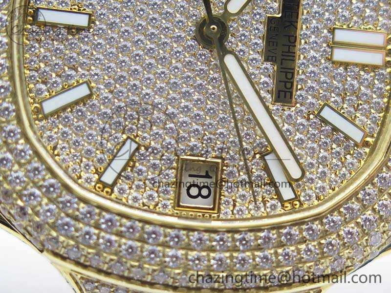 Nautilus Jumbo 5711 Full Paved Diamonds Case Diamond Dial On YG Full Paved Diamonds Bracelet A324