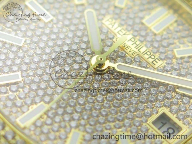 Nautilus Jumbo 5711 Full Paved Diamonds Case Diamond Dial On YG Full Paved Diamonds Bracelet A324
