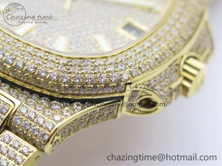 Nautilus Jumbo 5711 Full Paved Diamonds Case Diamond Dial On YG Full Paved Diamonds Bracelet A324