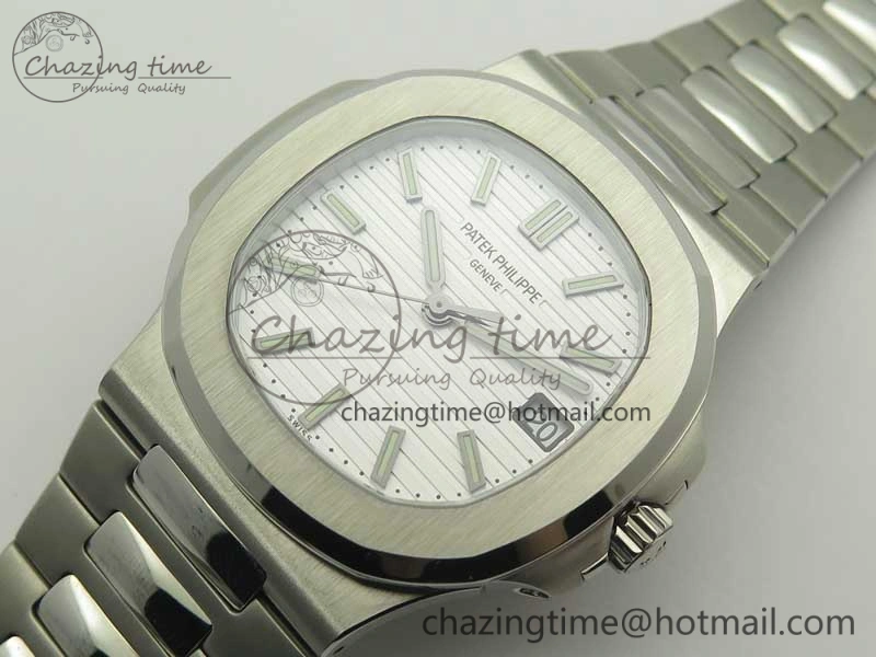 Nautilus Jumbo 5711 MKF 1:1 Best Edition White Textured Dial on SS Bracelet A324 Clone V5