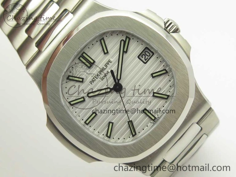 Nautilus Jumbo 5711 MKF 1:1 Best Edition White Textured Dial on SS Bracelet A324 Clone V6