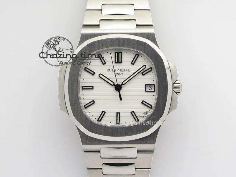 Nautilus Jumbo 5711 PF 1:1 Best Version White Dial On SS Bracelet A324 Clone