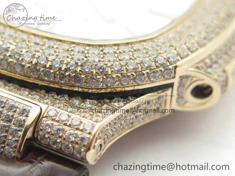 Nautilus Jumbo 5711 RG Full Paved Diamonds White Dial On Brown Croc Leather Strap A324