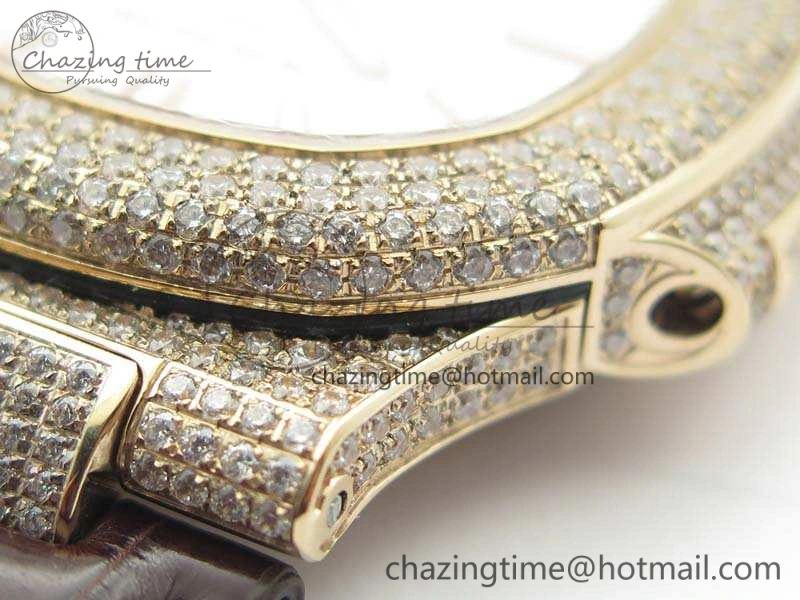 Nautilus Jumbo 5711 RG Full Paved Diamonds White Dial On Brown Croc Leather Strap A324