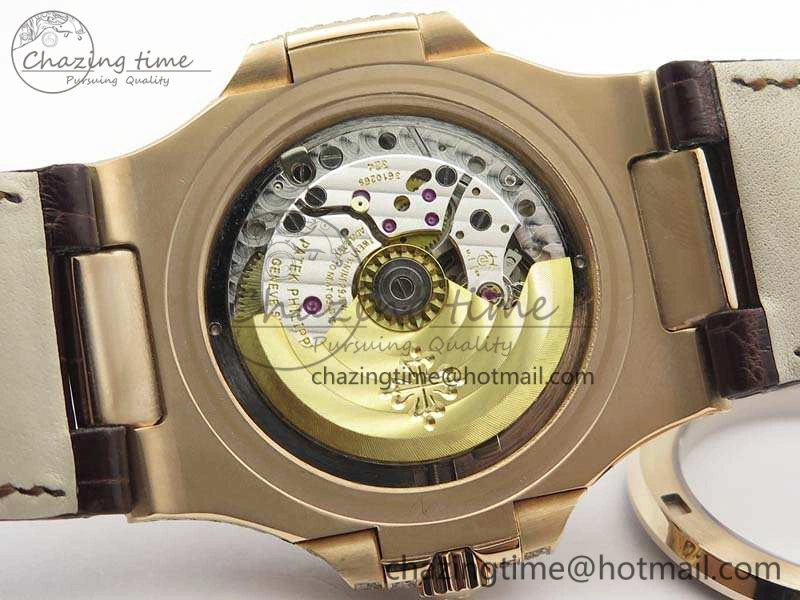 Nautilus Jumbo 5711 RG Full Paved Diamonds White Dial On Brown Croc Leather Strap A324