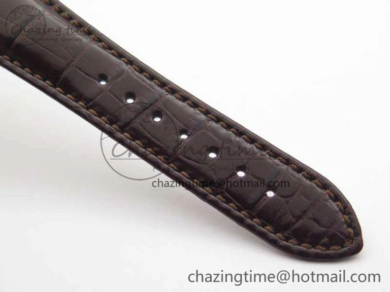 Nautilus Jumbo 5711 RG Full Paved Diamonds White Dial On Brown Croc Leather Strap A324