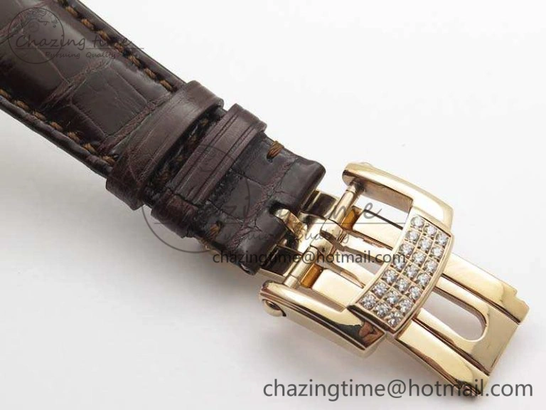 Nautilus Jumbo 5711 RG Full Paved Diamonds White Dial On Brown Croc Leather Strap A324