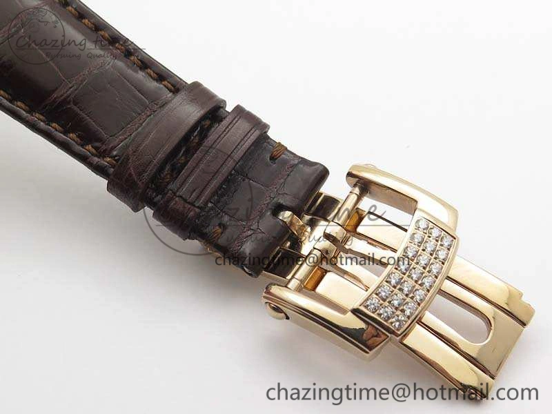 Nautilus Jumbo 5711 RG Full Paved Diamonds White Dial On Brown Croc Leather Strap A324