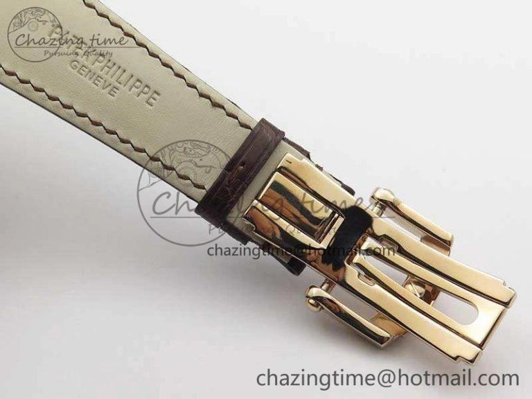Nautilus Jumbo 5711 RG Full Paved Diamonds White Dial On Brown Croc Leather Strap A324