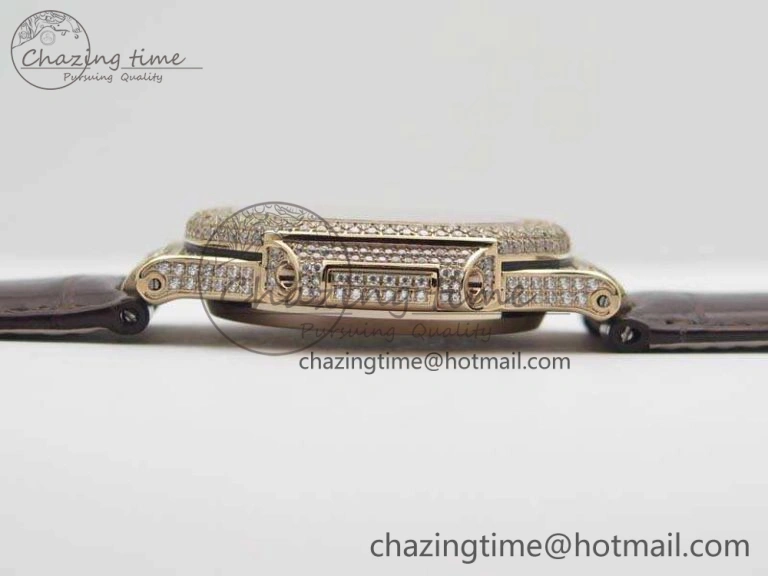 Nautilus Jumbo 5711 RG Full Paved Diamonds White Dial On Brown Croc Leather Strap A324