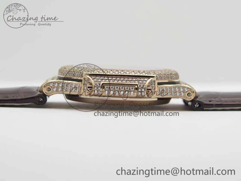 Nautilus Jumbo 5711 RG Full Paved Diamonds White Dial On Brown Croc Leather Strap A324