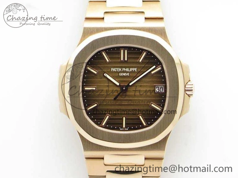 Nautilus Jumbo 5711 RG PF 1:1 Best Edition Brown Textured Dial On RG Bracelet A324 Clone
