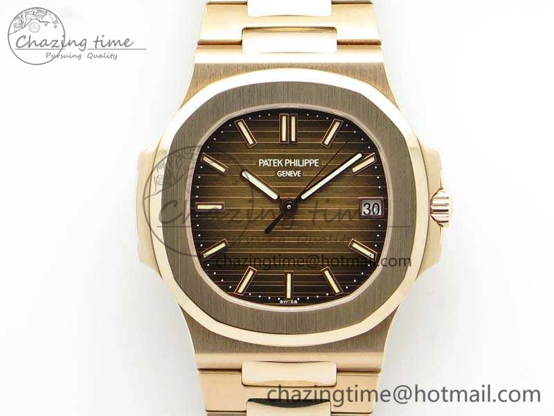 Nautilus Jumbo 5711 RG PF 1:1 Best Edition Brown Textured Dial On RG Bracelet A324 Clone