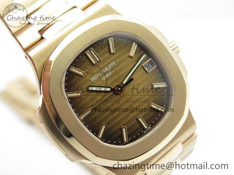 Nautilus Jumbo 5711 RG PF 1:1 Best Edition Brown Textured Dial On RG Bracelet A324 Clone
