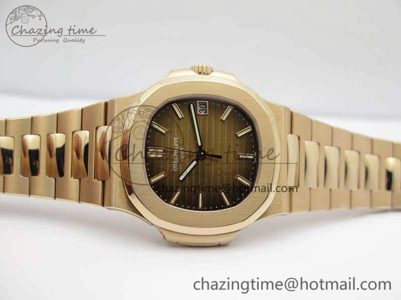 Nautilus Jumbo 5711 RG PF 1:1 Best Edition Brown Textured Dial On RG Bracelet A324 Clone