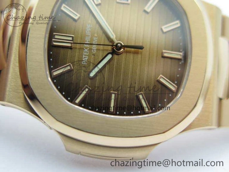 Nautilus Jumbo 5711 RG PF 1:1 Best Edition Brown Textured Dial On RG Bracelet A324 Clone
