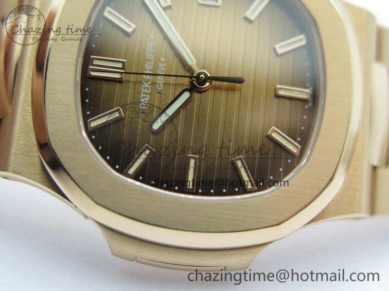 Nautilus Jumbo 5711 RG PF 1:1 Best Edition Brown Textured Dial On RG Bracelet A324 Clone