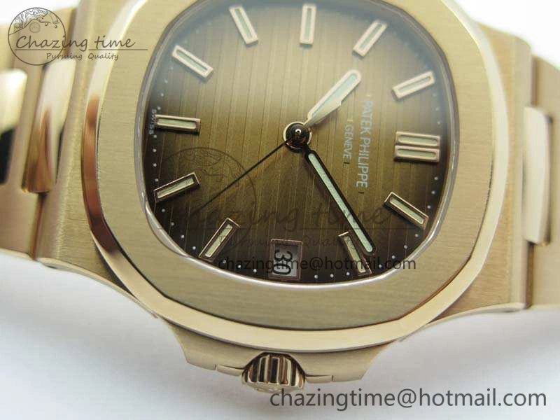 Nautilus Jumbo 5711 RG PF 1:1 Best Edition Brown Textured Dial On RG Bracelet A324 Clone