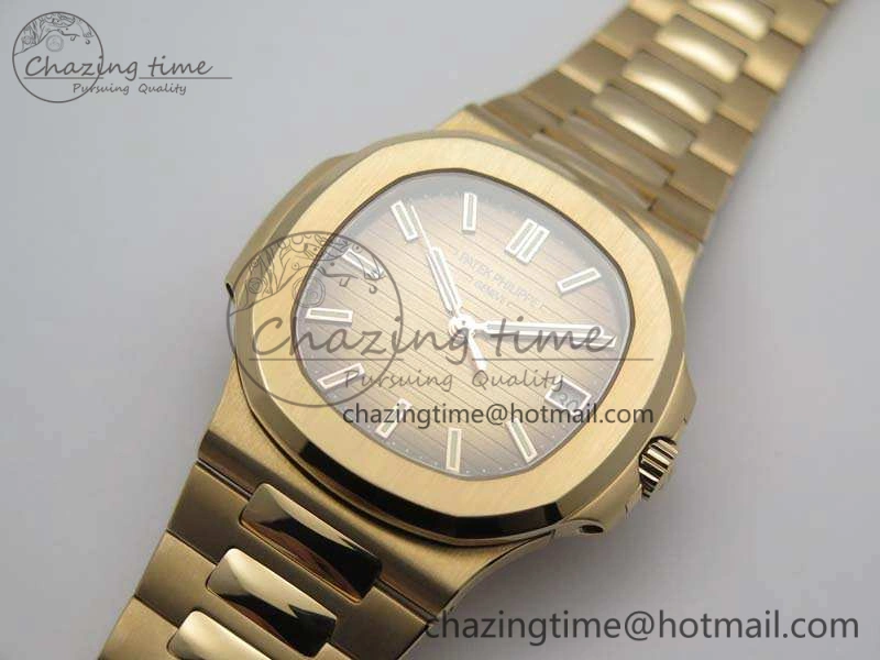 Nautilus Jumbo 5711 RG PF 1:1 Best Edition Brown Textured Dial On RG Bracelet A324 Clone