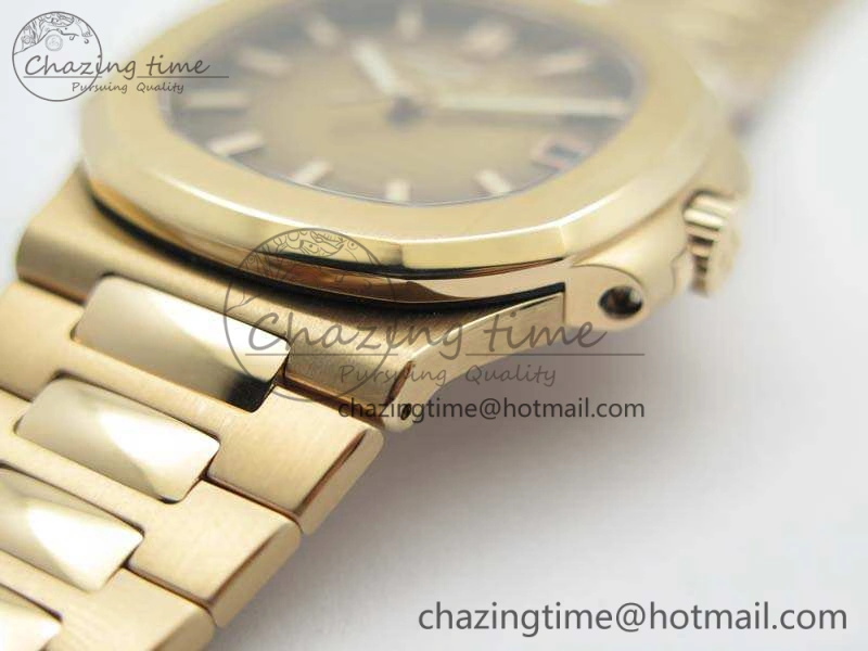 Nautilus Jumbo 5711 RG PF 1:1 Best Edition Brown Textured Dial On RG Bracelet A324 Clone
