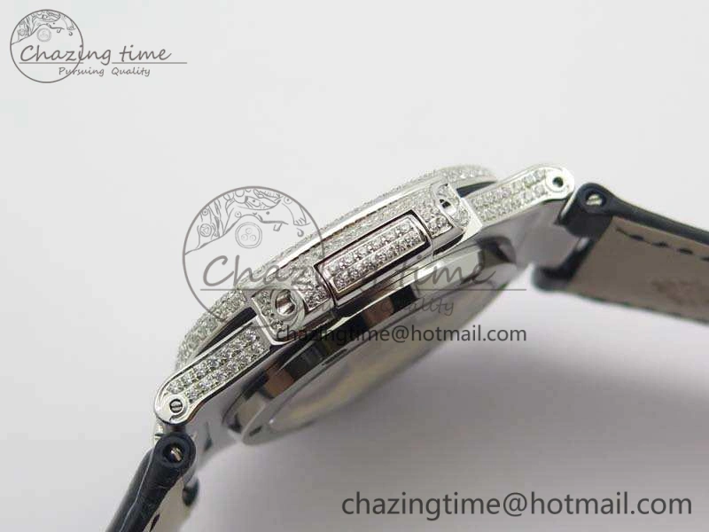 Nautilus Jumbo 5711 SS Full Paved Diamonds Blue Dial On Blue Croc Leather Strap A324