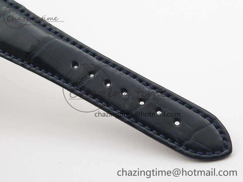 Nautilus Jumbo 5711 SS Full Paved Diamonds Blue Dial On Blue Croc Leather Strap A324